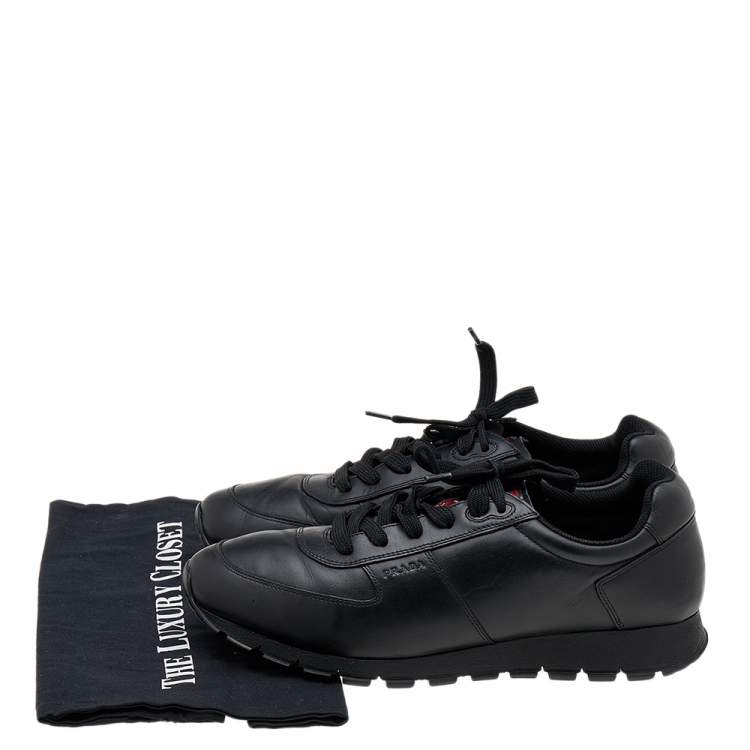 Pre Owned Prada Sport Black Leather Low Top Sneakers Size 43.5