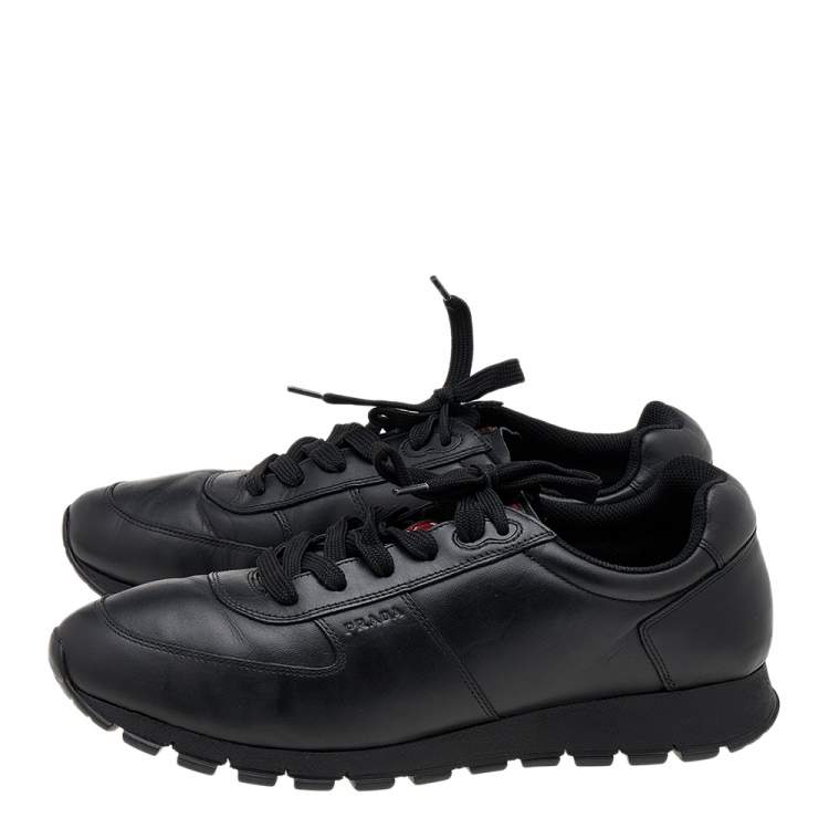Pre Owned Prada Sport Black Leather Low Top Sneakers Size 43.5
