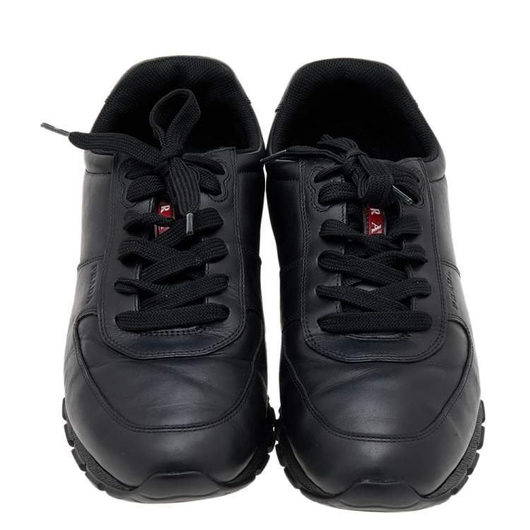 Pre Owned Prada Sport Black Leather Low Top Sneakers Size 43.5