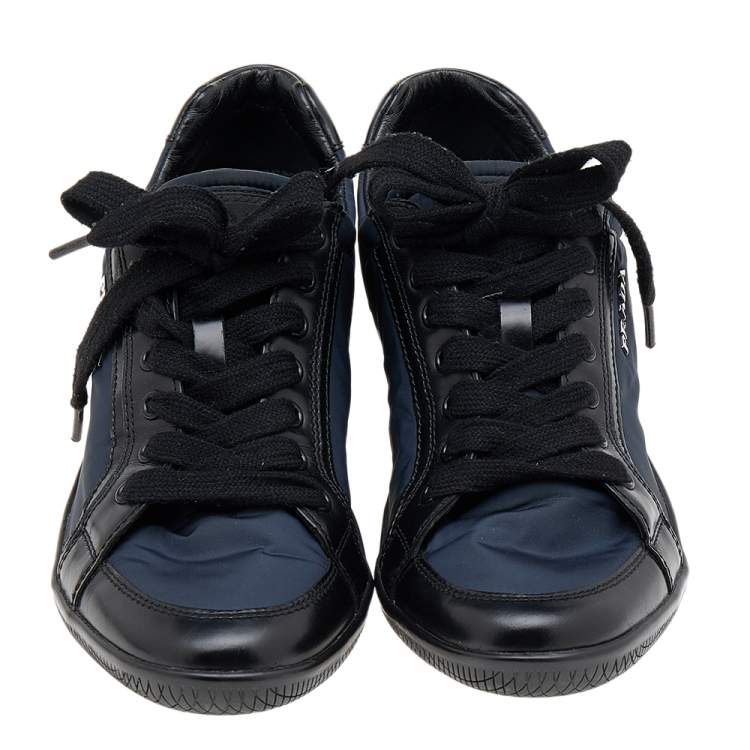 Pre Owned Prada Sport Navy Blue/Black Nylon And Leather Low Top Sneakers Size 37