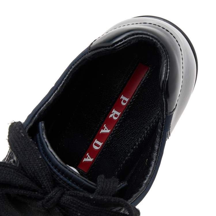 Pre Owned Prada Sport Navy Blue/Black Nylon And Leather Low Top Sneakers Size 37