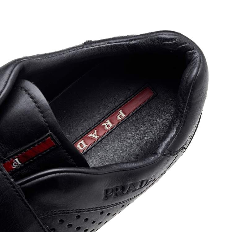 Pre Owned Prada Sport Black Leather Double Velcro Strap Slip On Sneakers Size 46