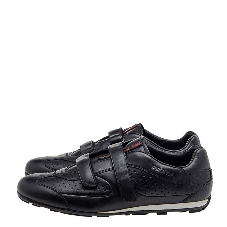 Pre Owned Prada Sport Black Leather Double Velcro Strap Slip On Sneakers Size 46