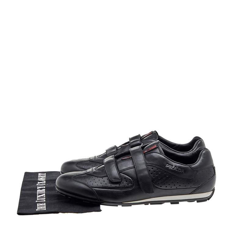 Pre Owned Prada Sport Black Leather Double Velcro Strap Slip On Sneakers Size 46