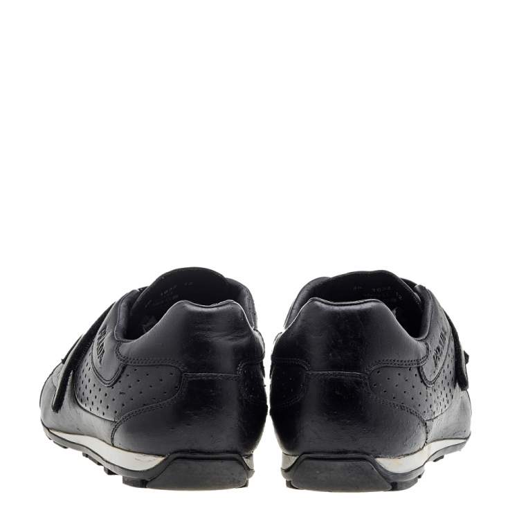 Pre Owned Prada Sport Black Leather Double Velcro Strap Slip On Sneakers Size 46