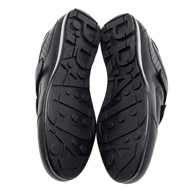 Pre Owned Prada Sport Black Leather Double Velcro Strap Slip On Sneakers Size 46