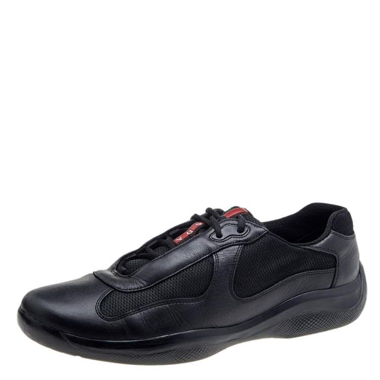 Prada Sport Black Leather And Knit Fabric Low Top Sneakers Size  Prada  Sport | TLC