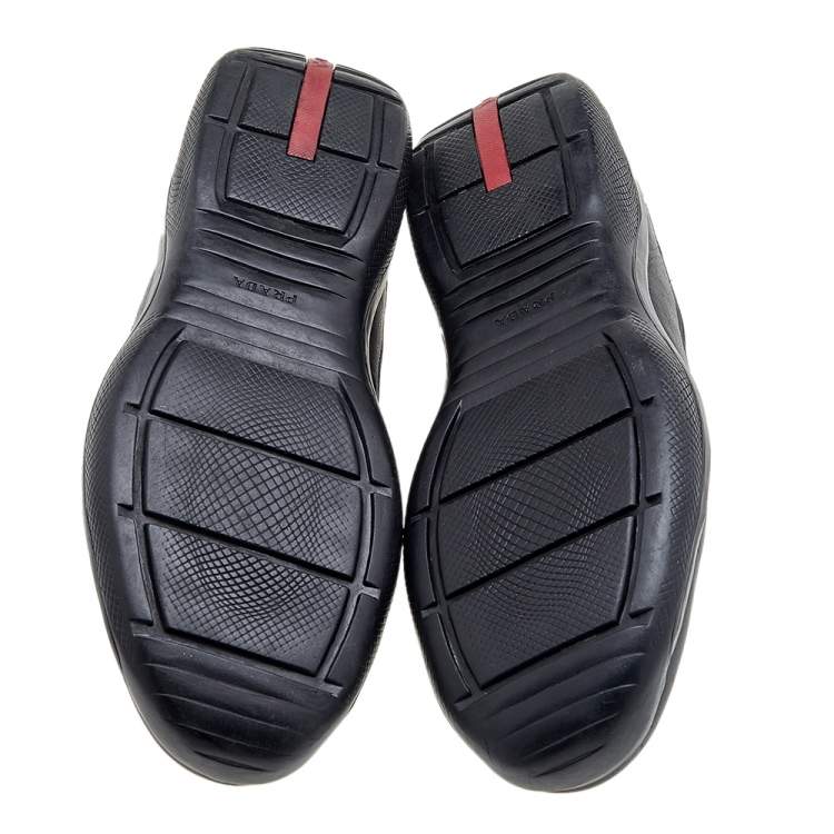Pre Owned Prada Sport Black Leather And Knit Fabric Low Top Sneakers Size 44.5