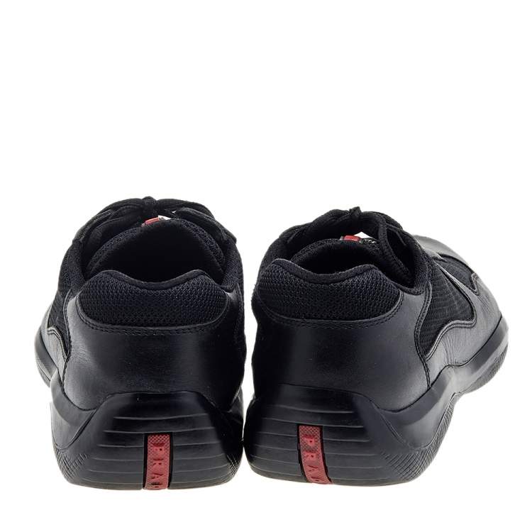 Pre Owned Prada Sport Black Leather And Knit Fabric Low Top Sneakers Size 44.5