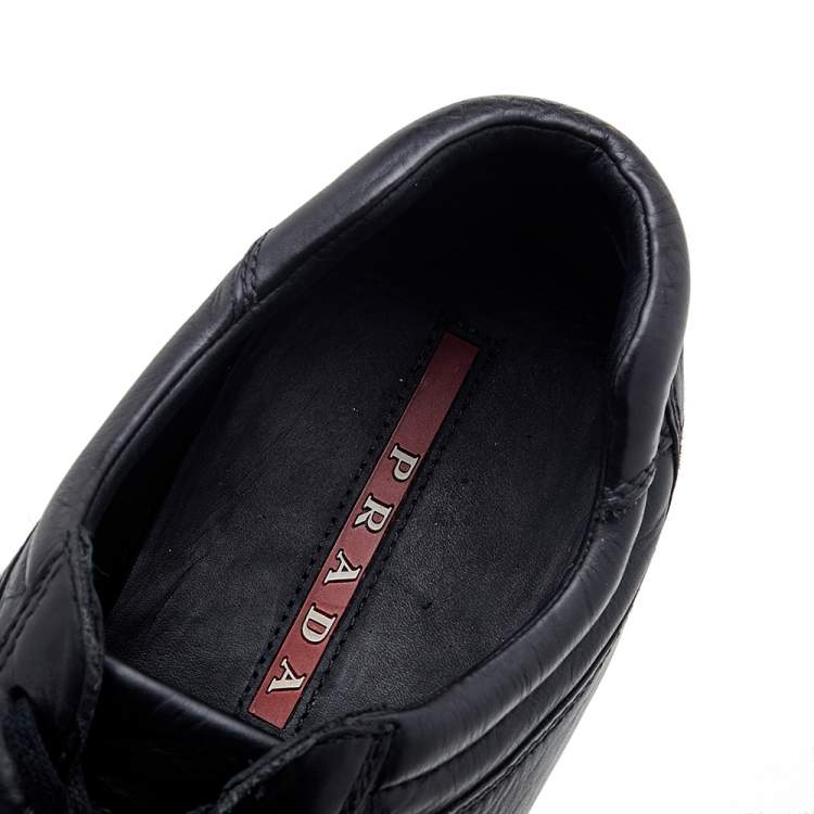 Pre Owned Prada Sport Black Leather Low Top Sneakers Size 43.5