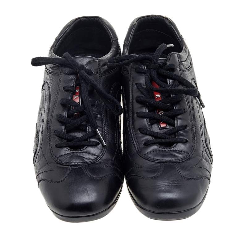 Pre Owned Prada Sport Black Leather Low Top Sneakers Size 43.5