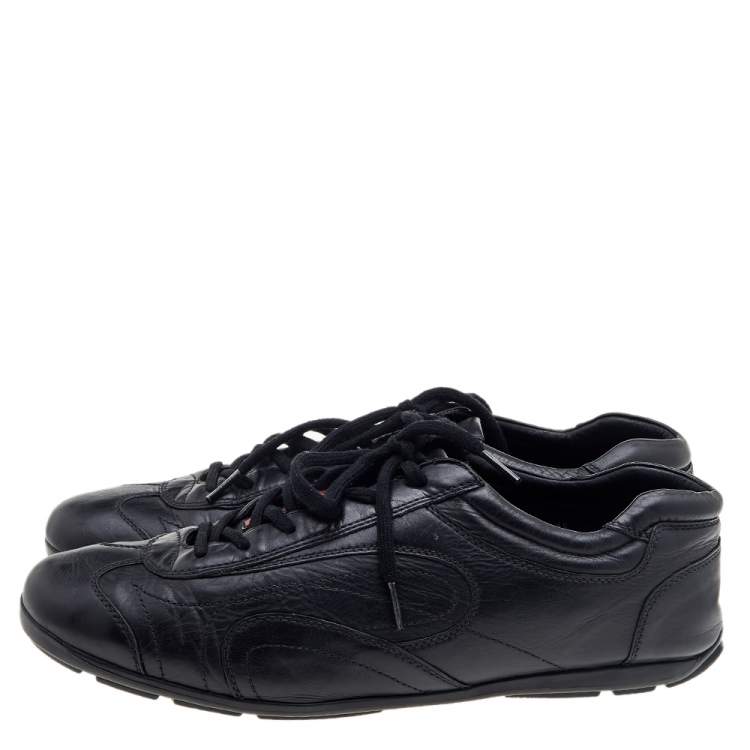 Pre Owned Prada Sport Black Leather Low Top Sneakers Size 43.5