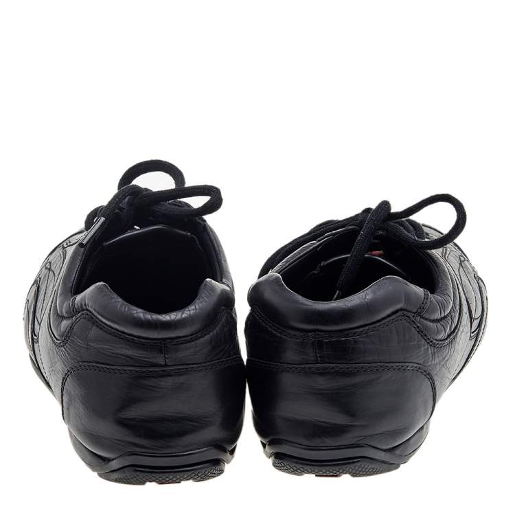 Pre Owned Prada Sport Black Leather Low Top Sneakers Size 43.5