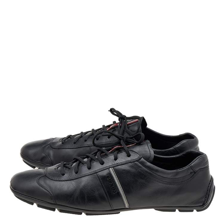 Pre Owned Prada Sport Black Leather Low Top Sneakers Size 45