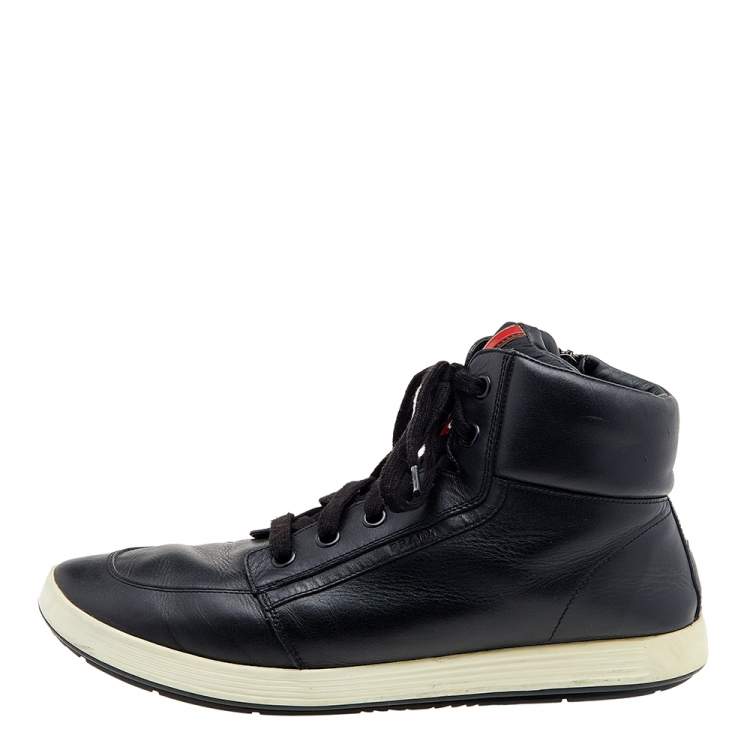 Pre Owned Prada Sport Black Leather High Top Sneakers Size 44