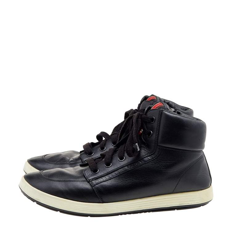 Pre Owned Prada Sport Black Leather High Top Sneakers Size 44