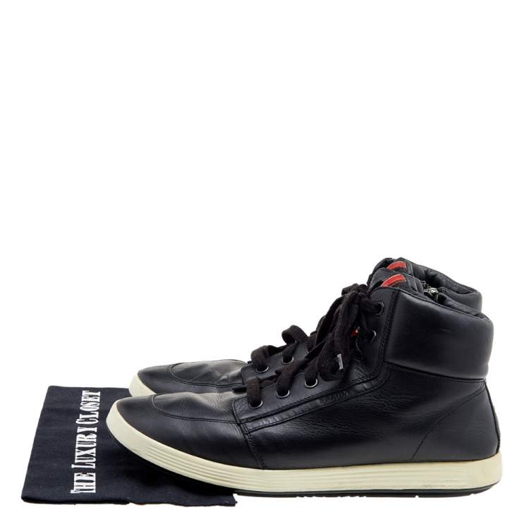 Pre Owned Prada Sport Black Leather High Top Sneakers Size 44