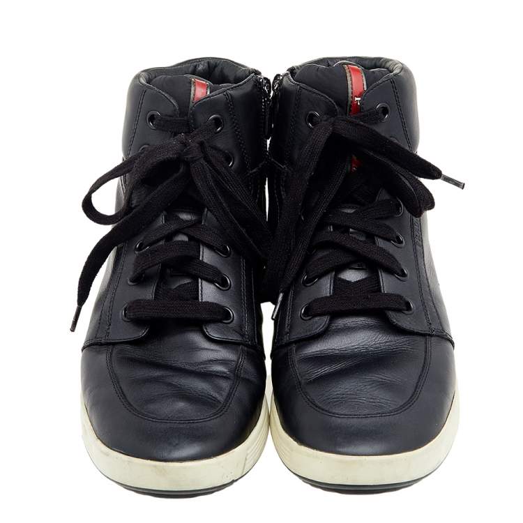 Pre Owned Prada Sport Black Leather High Top Sneakers Size 44