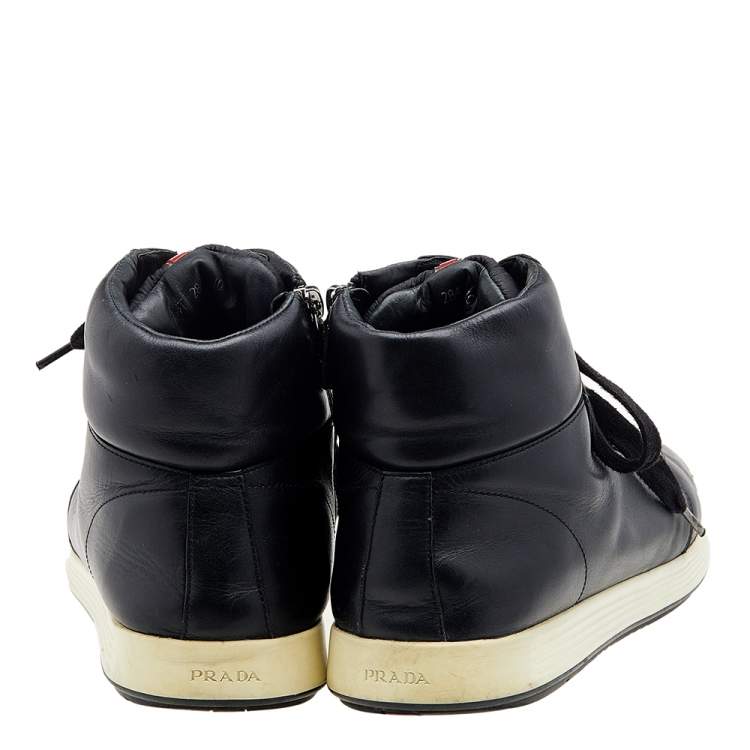 Pre Owned Prada Sport Black Leather High Top Sneakers Size 44