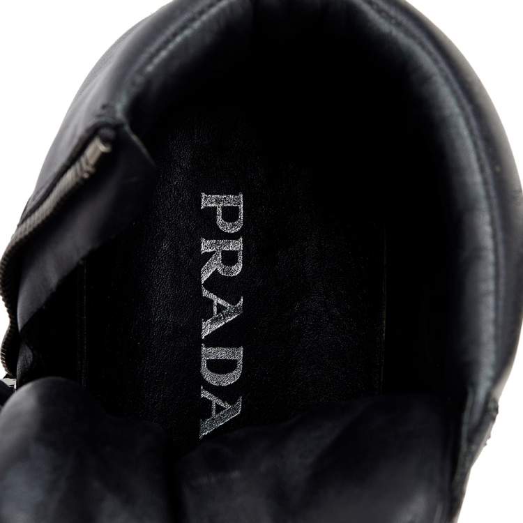 Pre Owned Prada Sport Black Leather High Top Sneakers Size 44