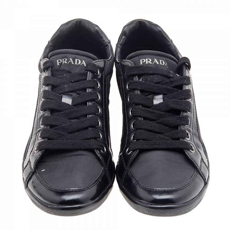 Pre Owned Prada Sport Black Leather And Nylon Low Top Sneakers Size 39.5