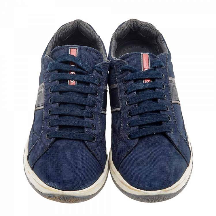 Pre Owned Prada Sport Navy Blue Nylon Low Top Sneakers Size 43