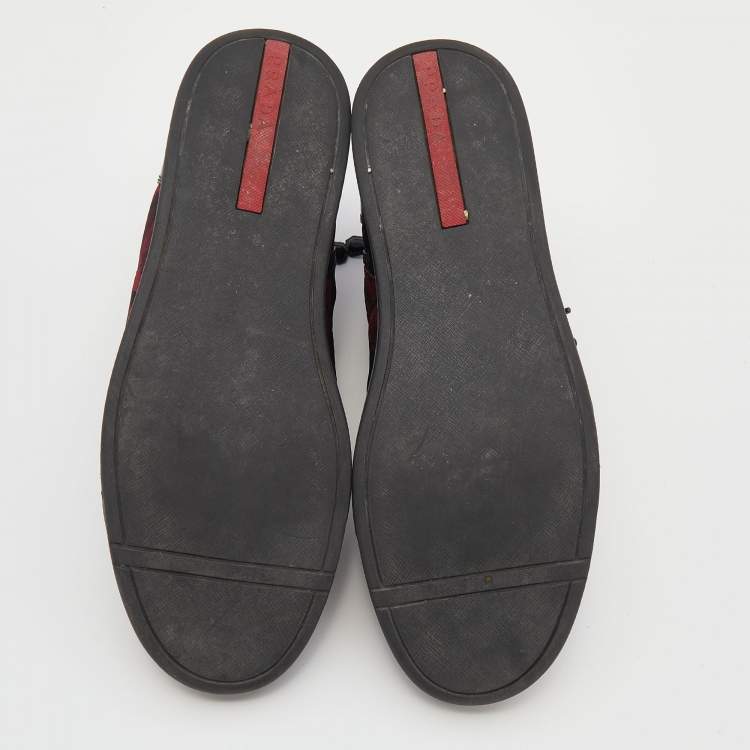 مملوكة مسبقًا Prada Sport Black/Red Leather And Camo Print Nylon High Top Sneakers Size 42.5