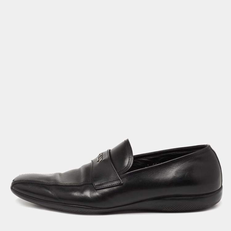 Pre Owned Prada Sport Black Leather Slip-On Loafers Size 42