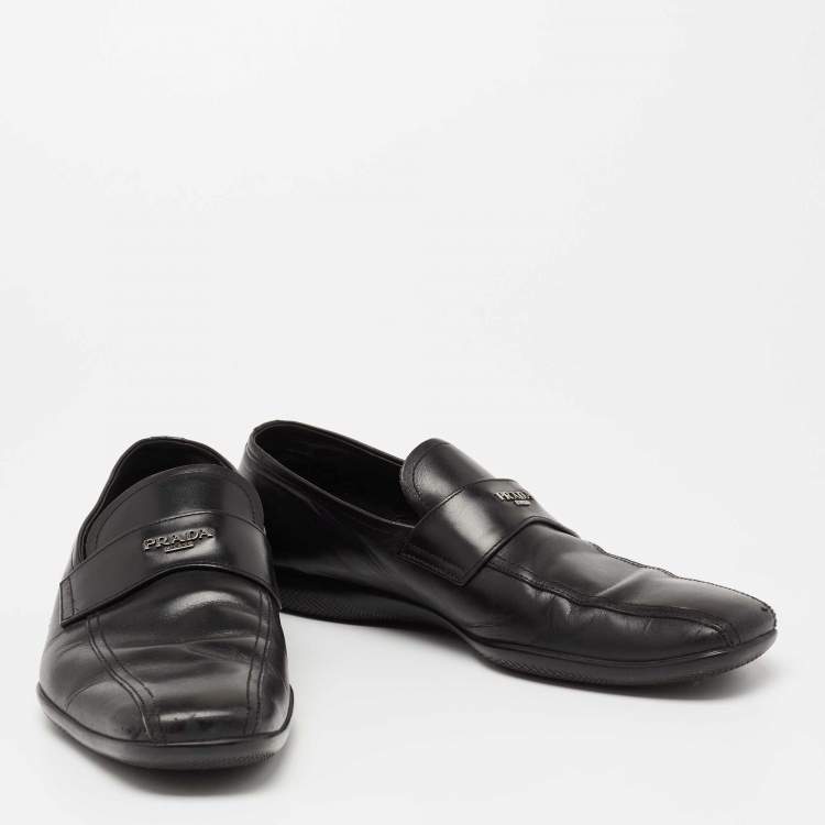 Pre Owned Prada Sport Black Leather Slip-On Loafers Size 42