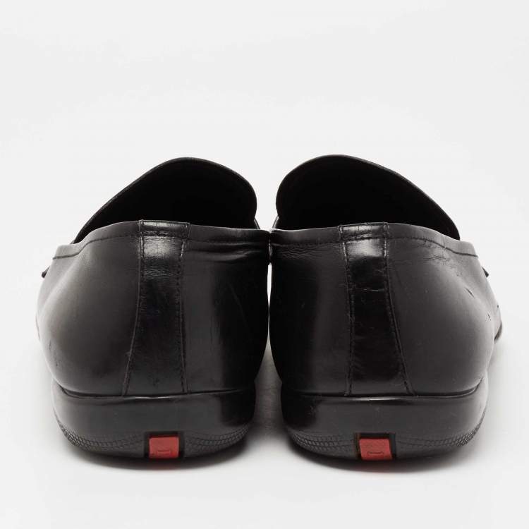 Pre Owned Prada Sport Black Leather Slip-On Loafers Size 42