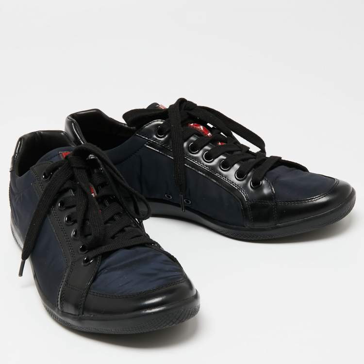 Pre Owned Prada Sport Black/Navy Blue/Black Leather And Nylon Low Top Sneakers Size 42.5