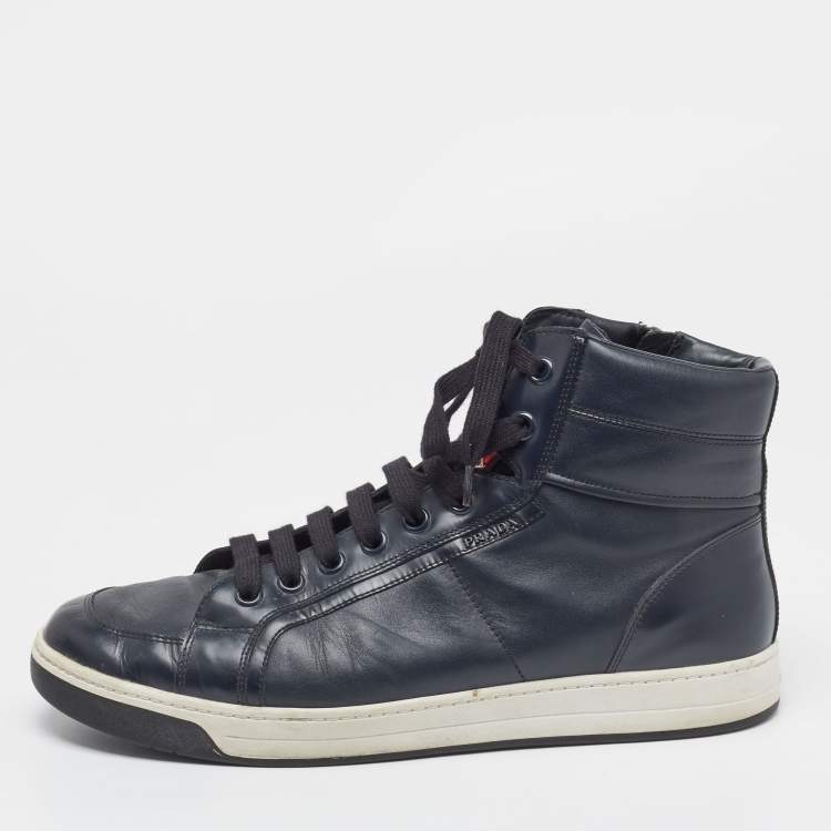 Prada Sport Navy Blue Patent and Leather High-Top Sneakers Size  Prada  Sport | TLC