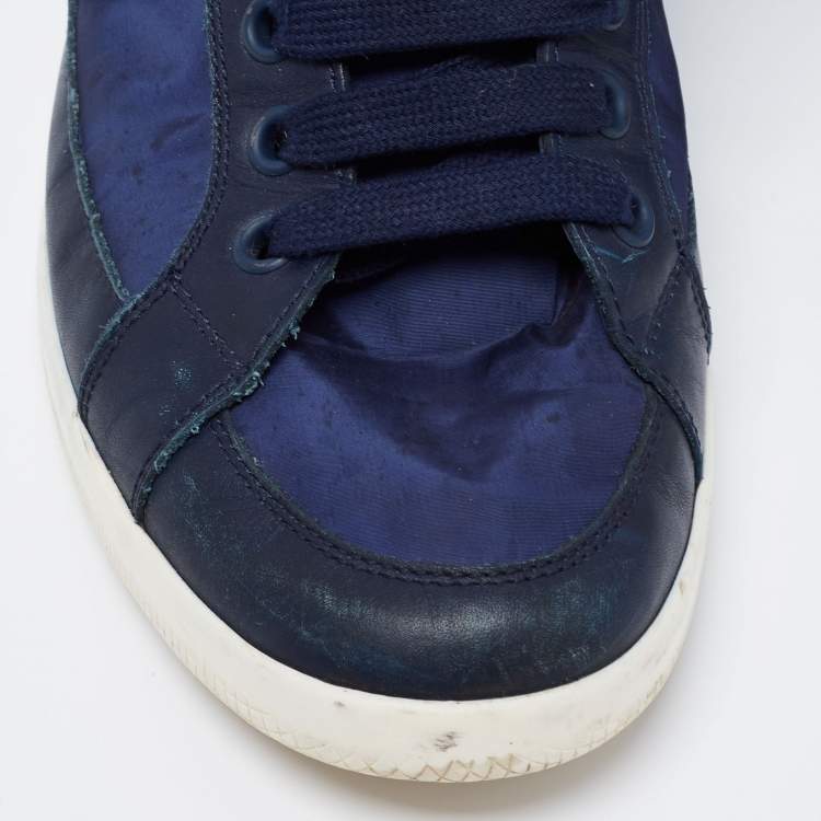Pre Owned Prada Sport Navy Blue Nylon And Leather Mid Top Sneakers Size 43.5