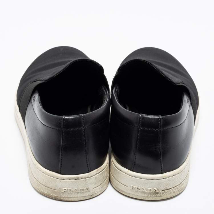 Pre Owned Prada Sport Black Canvas and Leather Slip-On Sneakers Size 42