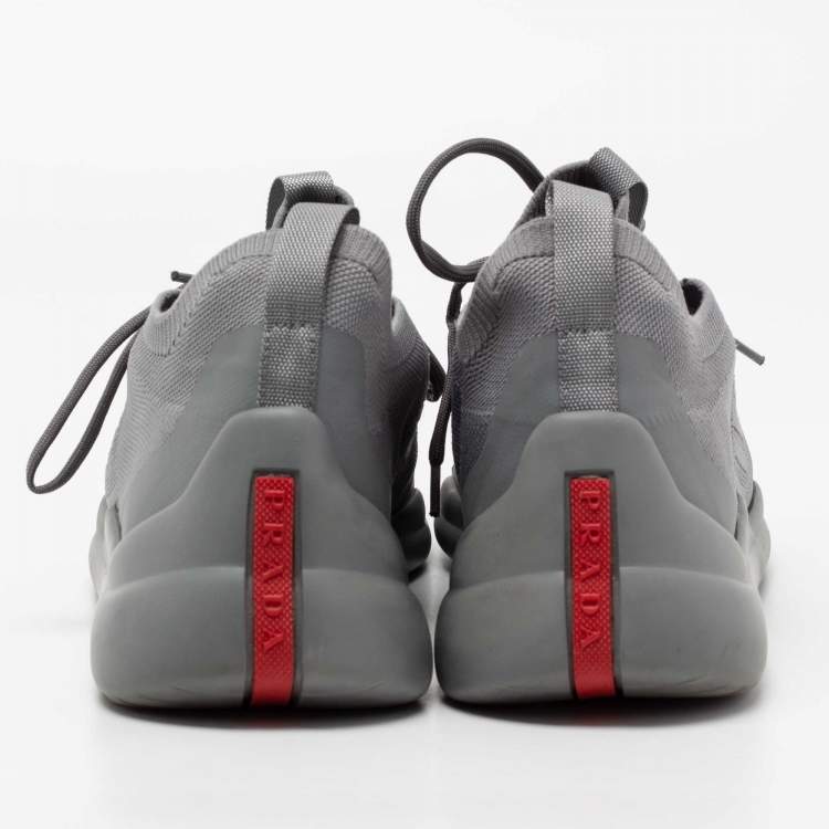 Pre Owned Prada Sport Grey Knit Fabric Low Top Sneakers Size 43