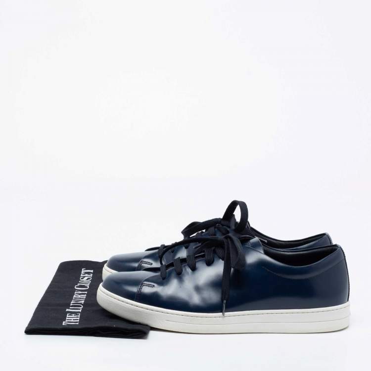 Pre Owned Prada Sport Navy Blue Leather Low Top Sneakers Size 43.5