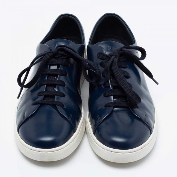Pre Owned Prada Sport Navy Blue Leather Low Top Sneakers Size 43.5