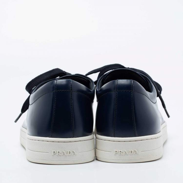 Pre Owned Prada Sport Navy Blue Leather Low Top Sneakers Size 43.5