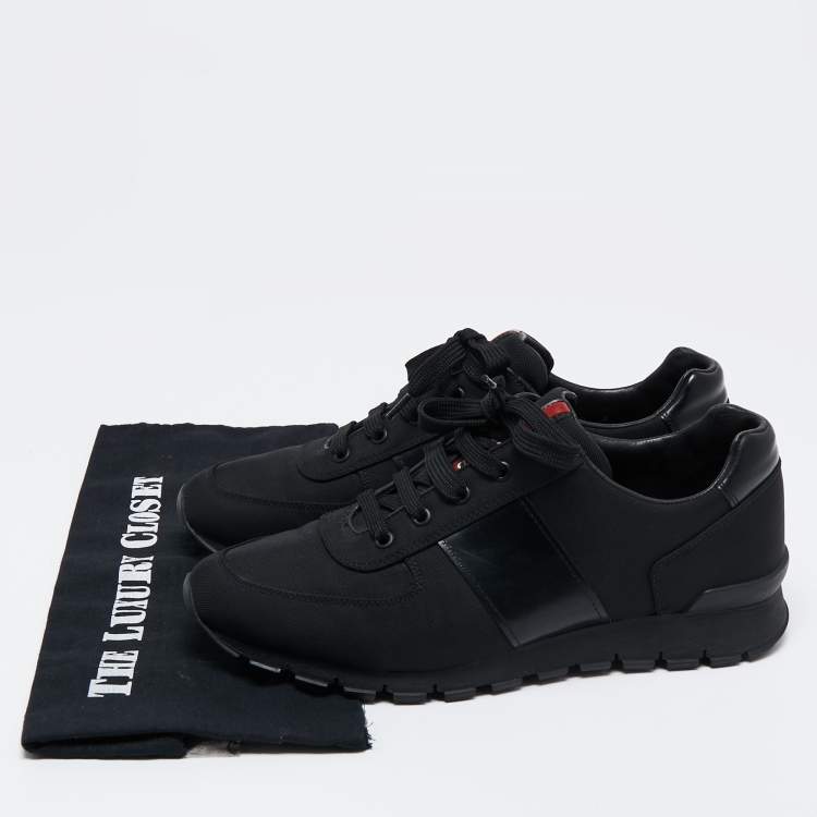 مملوكة مسبقًا Prada Sport Black Canvas and Leather Low-Top Sneakers Size 42