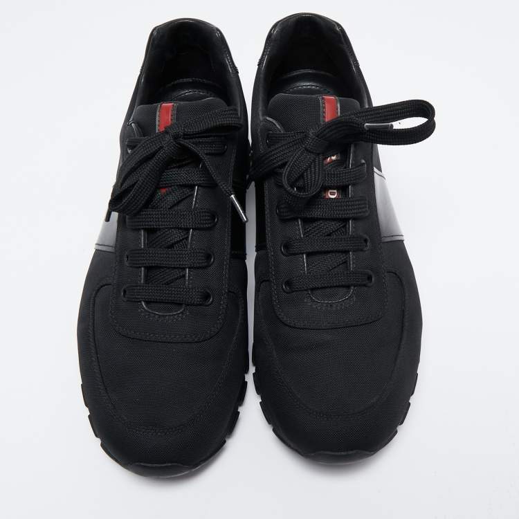 مملوكة مسبقًا Prada Sport Black Canvas and Leather Low-Top Sneakers Size 42