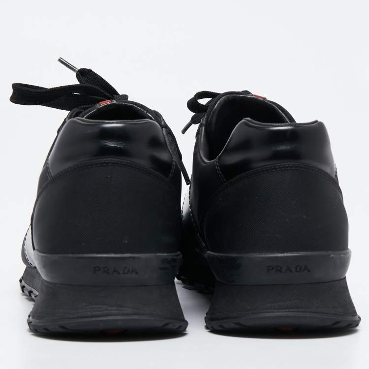مملوكة مسبقًا Prada Sport Black Canvas and Leather Low-Top Sneakers Size 42