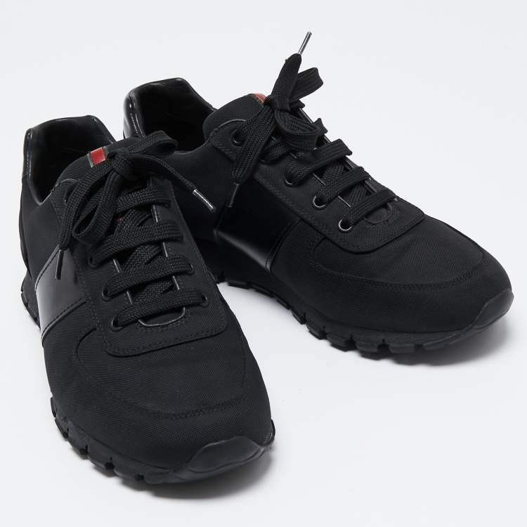 مملوكة مسبقًا Prada Sport Black Canvas and Leather Low-Top Sneakers Size 42