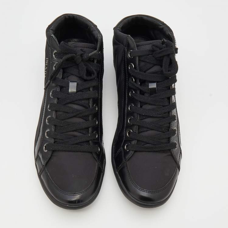 Pre Owned Prada Sport Black Nylon And Leather Lace Up Low Top Sneakers Size 40.5