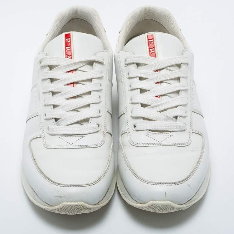 Pre Owned Prada Sport White Leather Low-Top Sneakers Size 43.5
