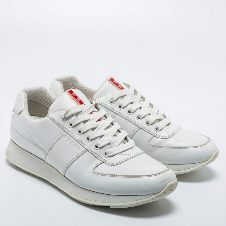 Pre Owned Prada Sport White Leather Low-Top Sneakers Size 43.5