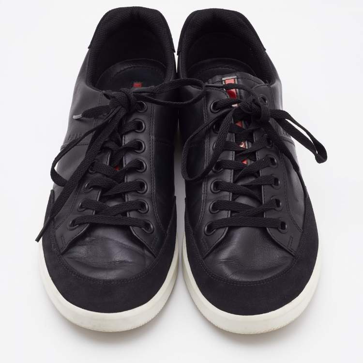Pre Owned Prada Sport Black Leather and Suede Low Top Sneakers Size 42