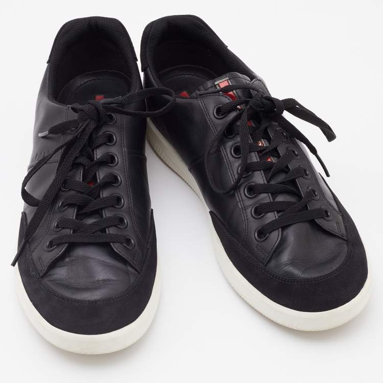 Pre Owned Prada Sport Black Leather and Suede Low Top Sneakers Size 42