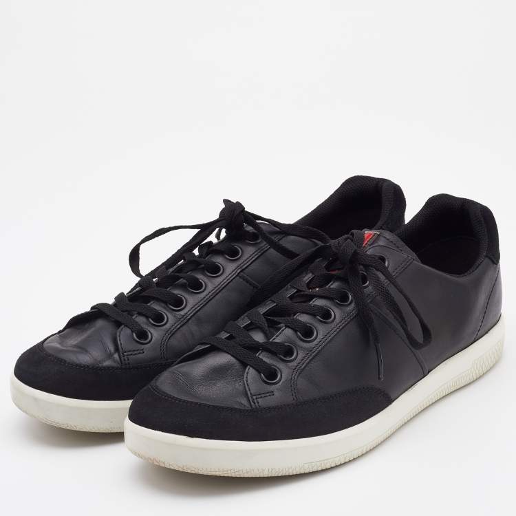 Pre Owned Prada Sport Black Leather and Suede Low Top Sneakers Size 42