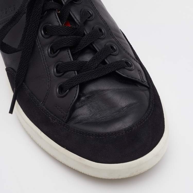 Pre Owned Prada Sport Black Leather and Suede Low Top Sneakers Size 42