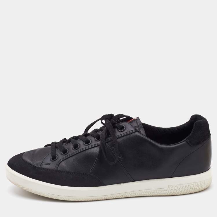 Pre Owned Prada Sport Black Leather and Suede Low Top Sneakers Size 42
